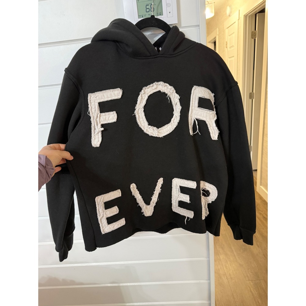 BLESSEDMN Forever Blessed Black Hoodie Distressed Applique Streetwear Small